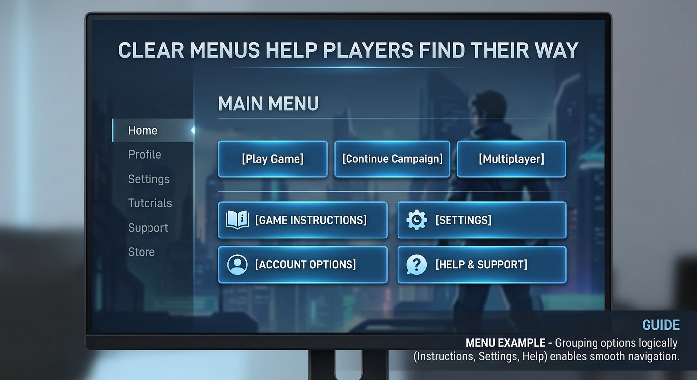 game interface usability example showing clear menus and settings